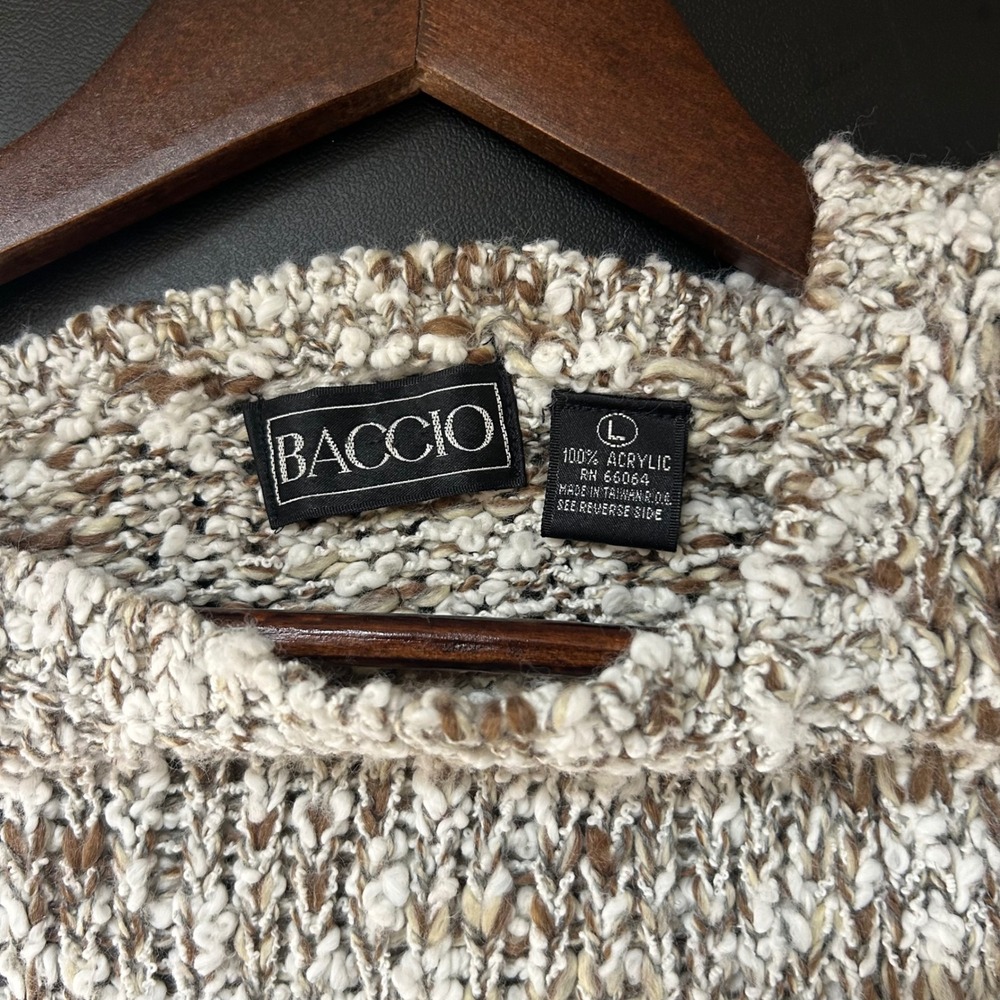 Vintage Baccio Chunky Knit Sweater Brown Cream Marled Pullover Womens Large - Picture 5 of 6